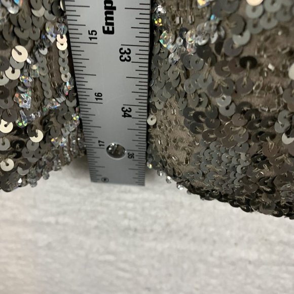 Vtg Scala Sequin Dress Womens 12 Metallic 100% Silk V-Neck Long‎ Sleeve Back Zip - Picture 9 of 11